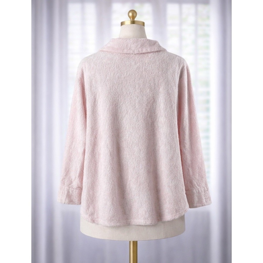 Adonna Bed Jacket French Terry Cloth Lounge Cardigan CottageCore Pink Size M - Picture 5 of 13